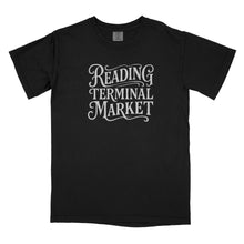 Load image into Gallery viewer, Black t-shirt with text and logo on a white background
