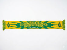 Load image into Gallery viewer, Green and yellow scarf with text on a white background

